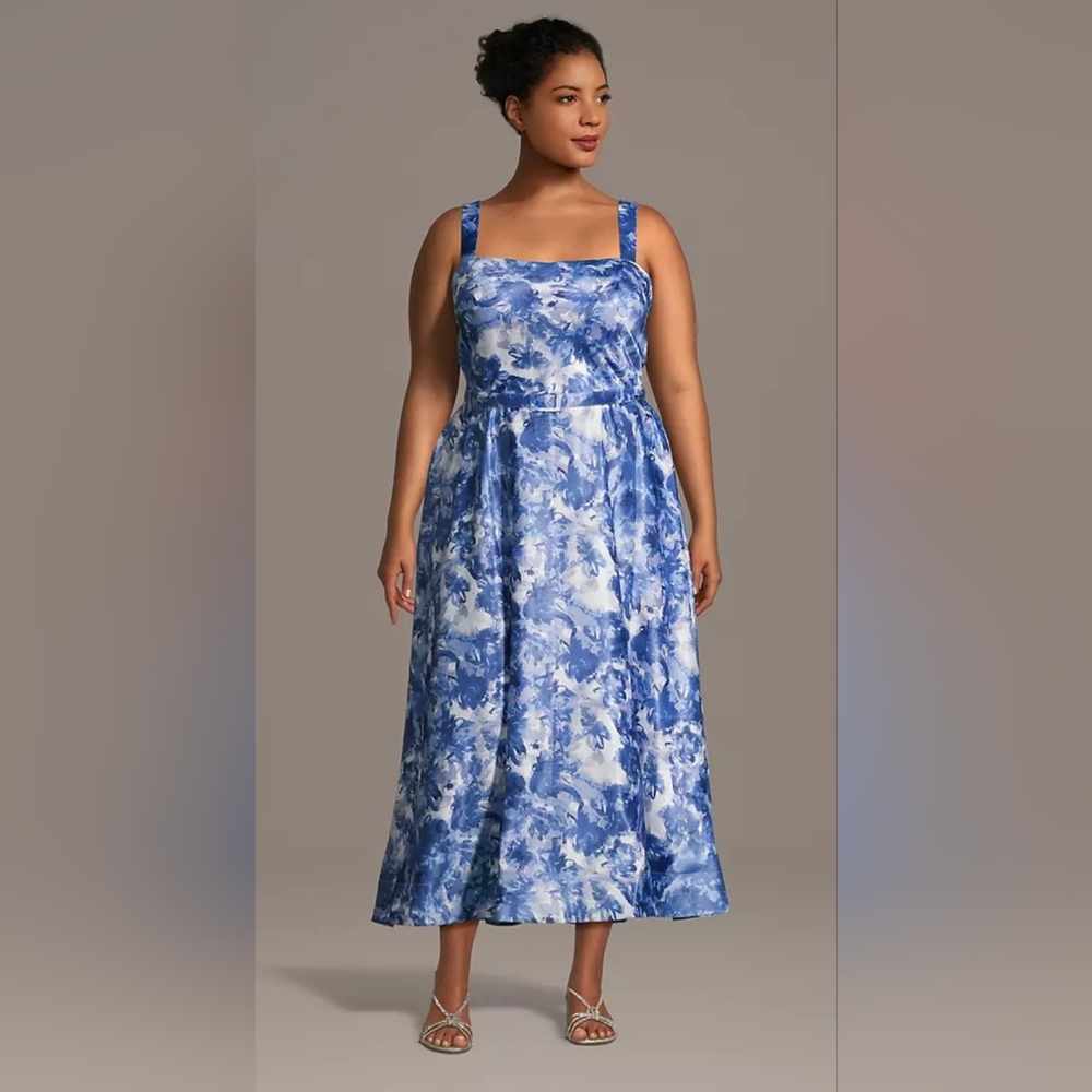 Elegant Blue Floral A-line Dress